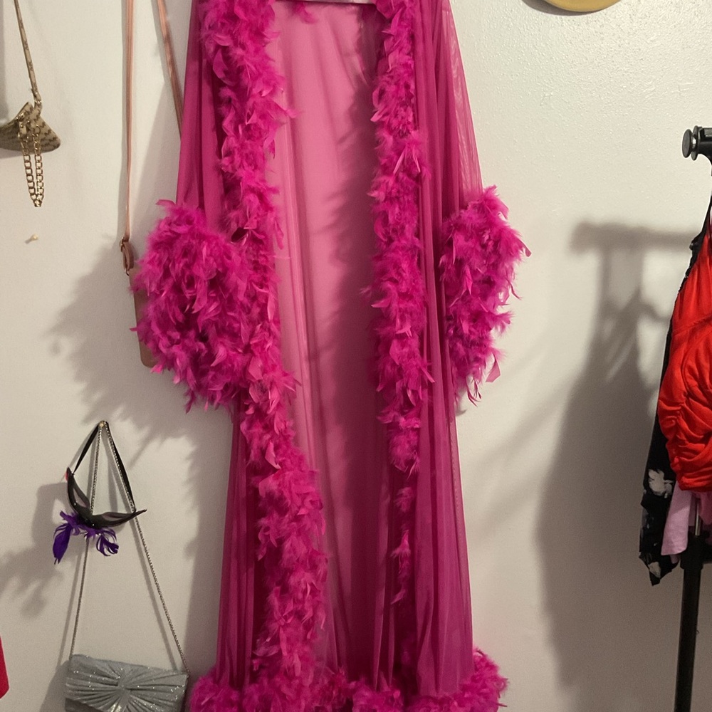 Pink Feather Trim Robe